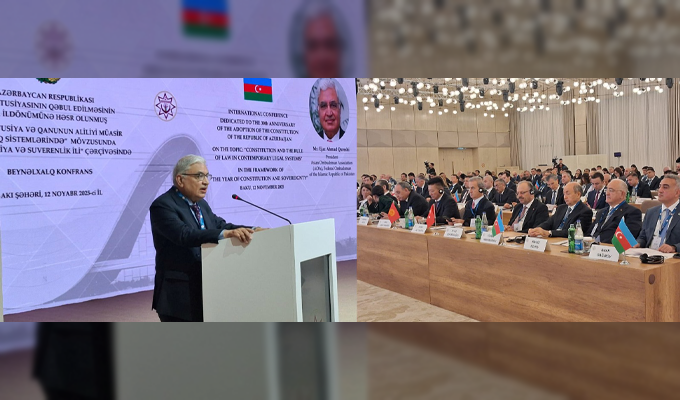 The Wafaqi Mohtasib and President of the Asian Ombudsman Association (AOA), Mr. Ejaz Ahmad Qureshi addressing the International Conference on Constitution and the Rule of Law in Contemporary Legal Systems, in Baku, Republic of Azerbaijan on 12 November, 2025.